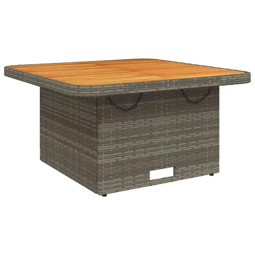 Outdoor Garden Table Grey Poly Rattan Acacia Wood Top Adjustable Height 80x80x71cm