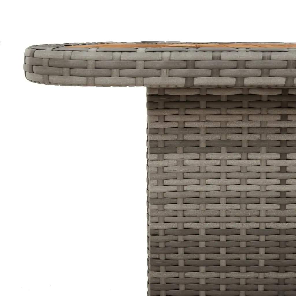 Outdoor Garden Table Grey Poly Rattan Acacia Wood Top Adjustable Height 80x80x71cm