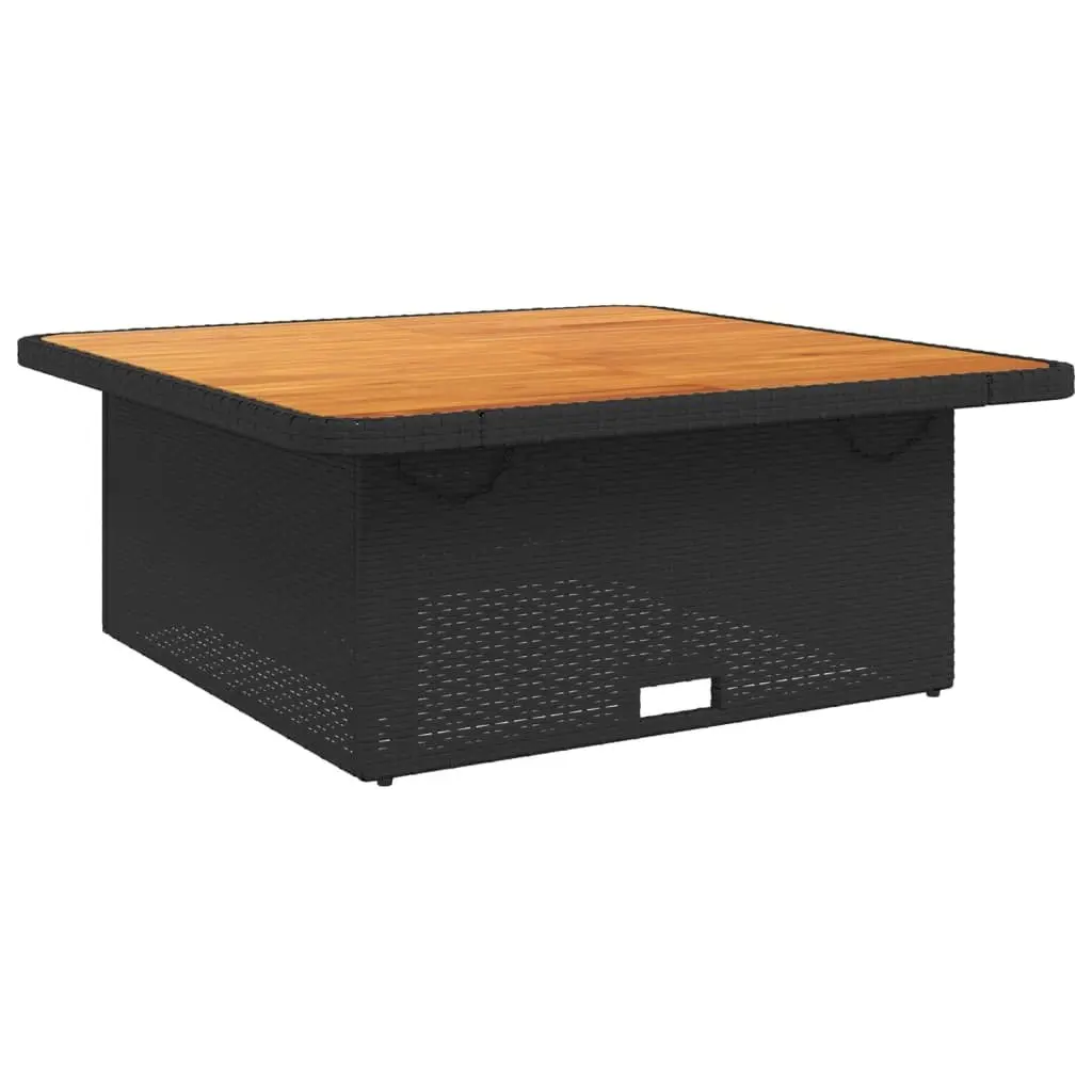 Garden Table Black 110x110x71 cm Outdoor Furniture Poly Rattan Acacia Wood Top