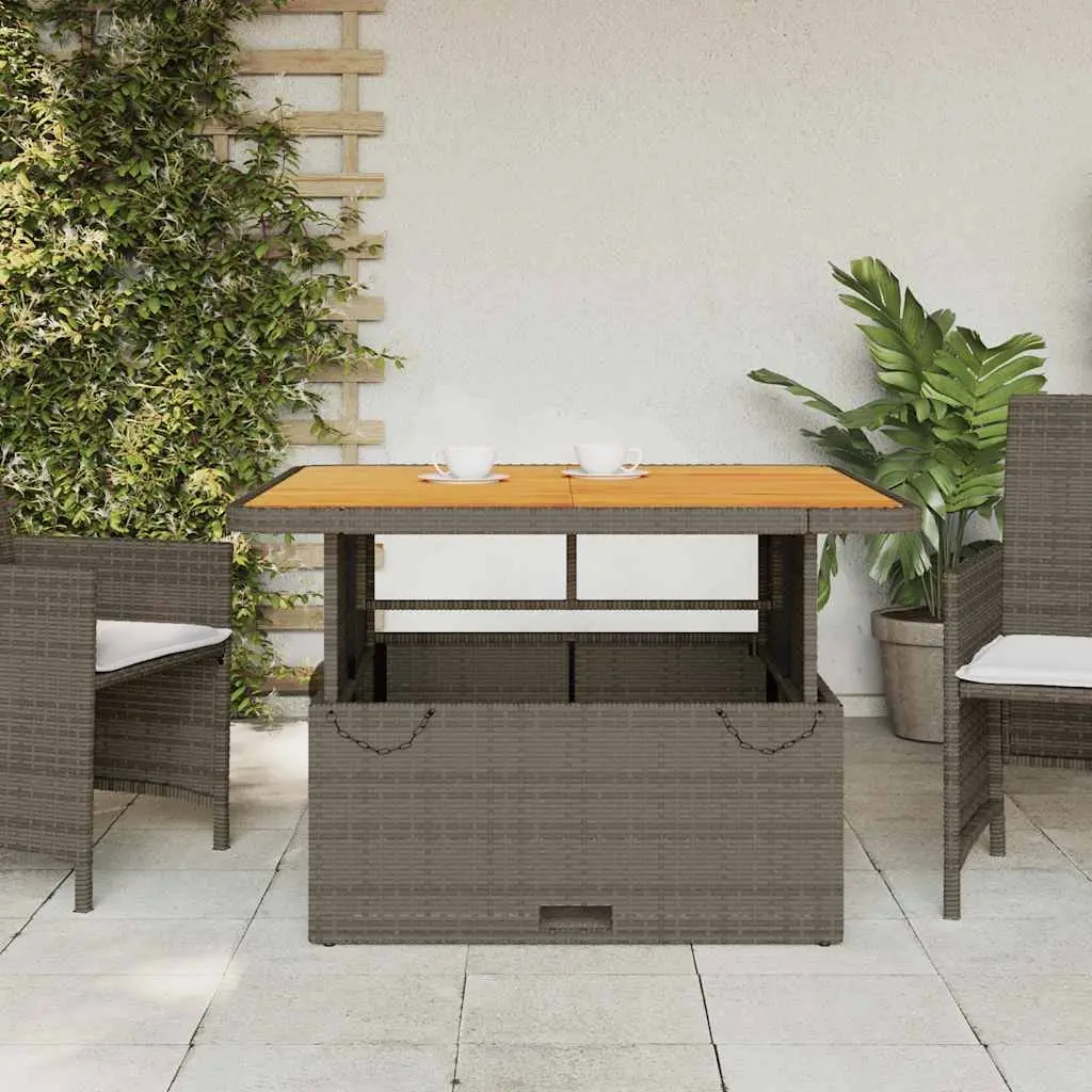 Garden Table PE Rattan Acacia Wood 110x110x71 cm Grey
