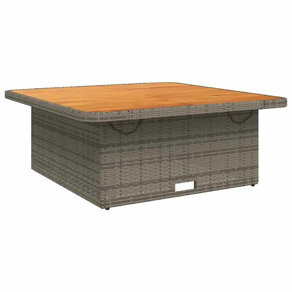 Garden Table PE Rattan Acacia Wood 110x110x71 cm Grey