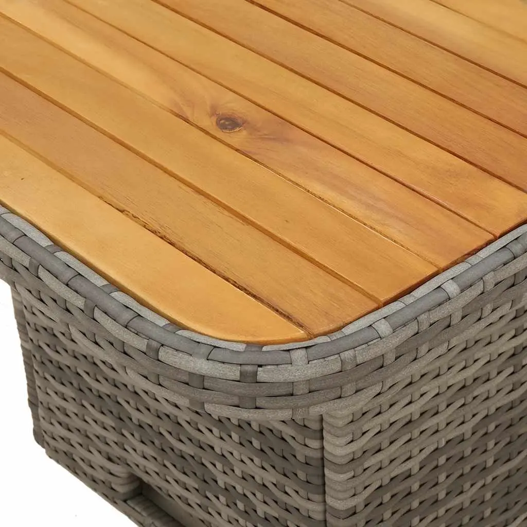 Garden Table PE Rattan Acacia Wood 110x110x71 cm Grey