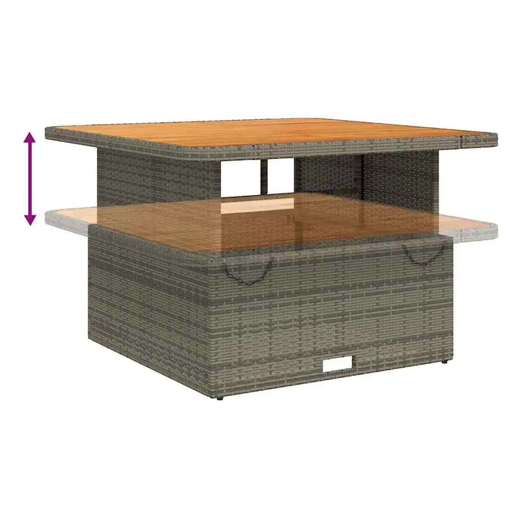 Garden Table PE Rattan Acacia Wood 110x110x71 cm Grey