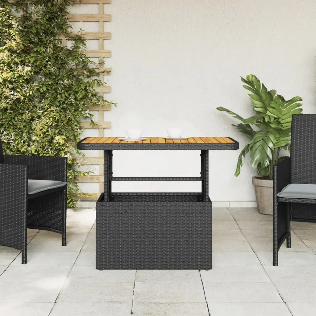 Garden Table PE Rattan Acacia Wood 90x55x71cm Black Outdoor Furniture