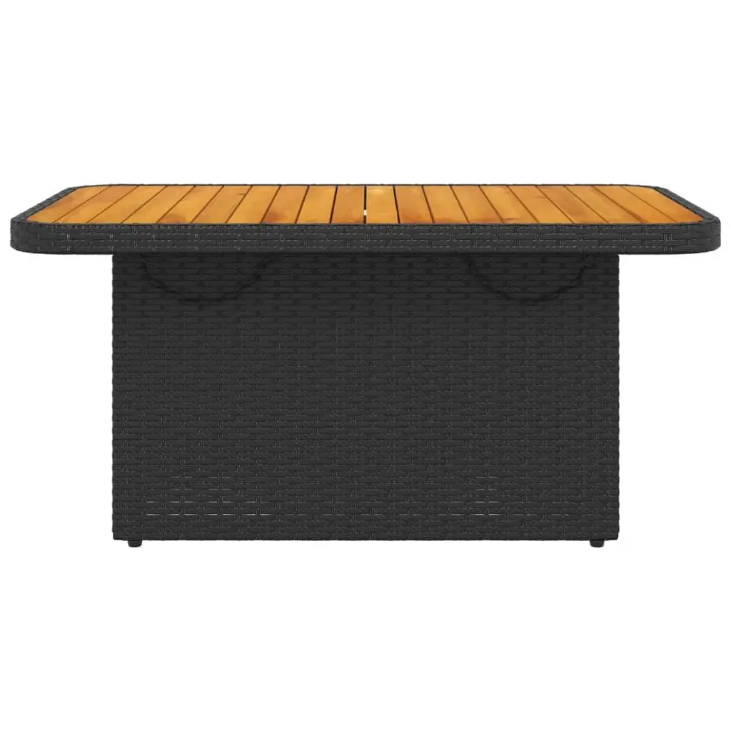 Garden Table PE Rattan Acacia Wood 90x55x71cm Black Outdoor Furniture