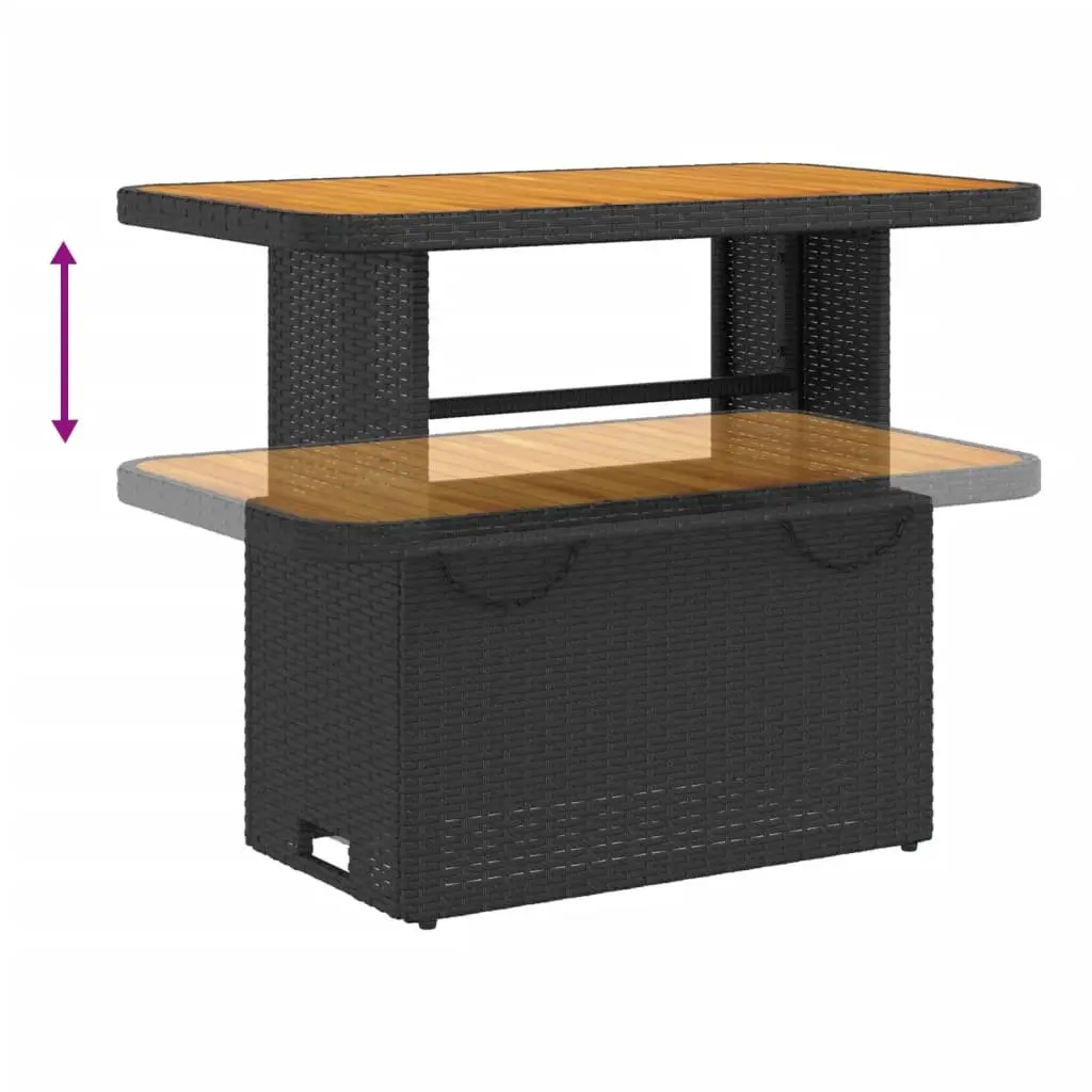 Garden Table PE Rattan Acacia Wood 90x55x71cm Black Outdoor Furniture