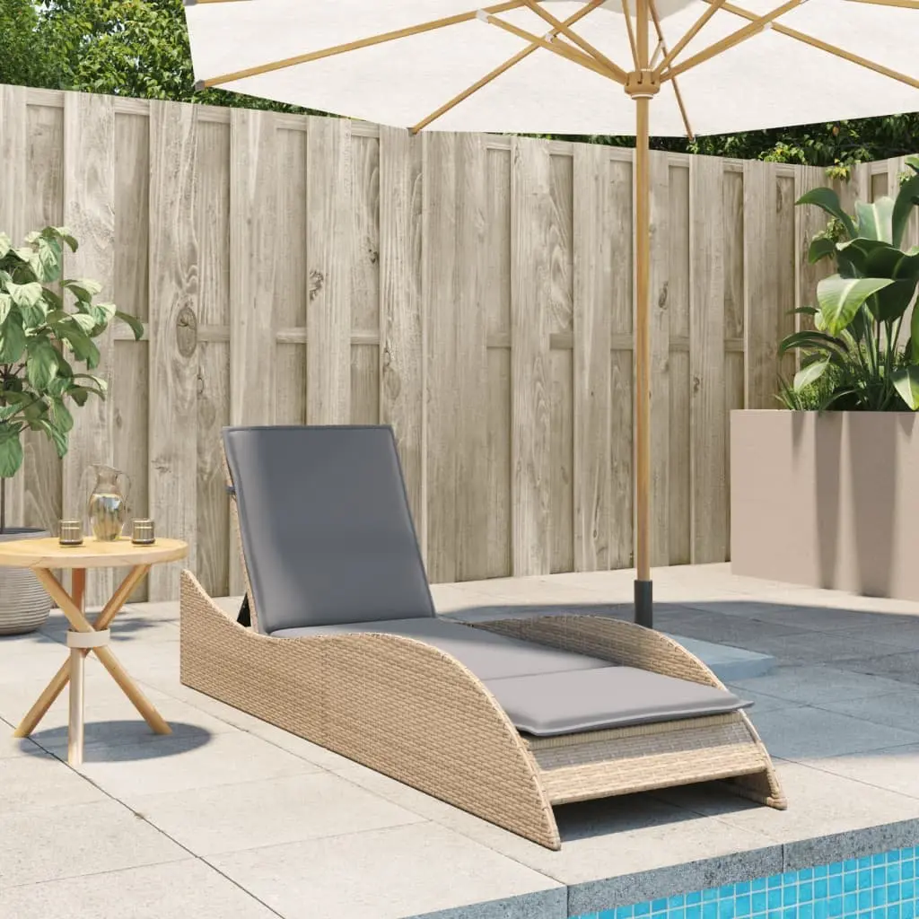 Sun Lounger with Cushion Beige Adjustable Backrest Outdoor Garden Furniture