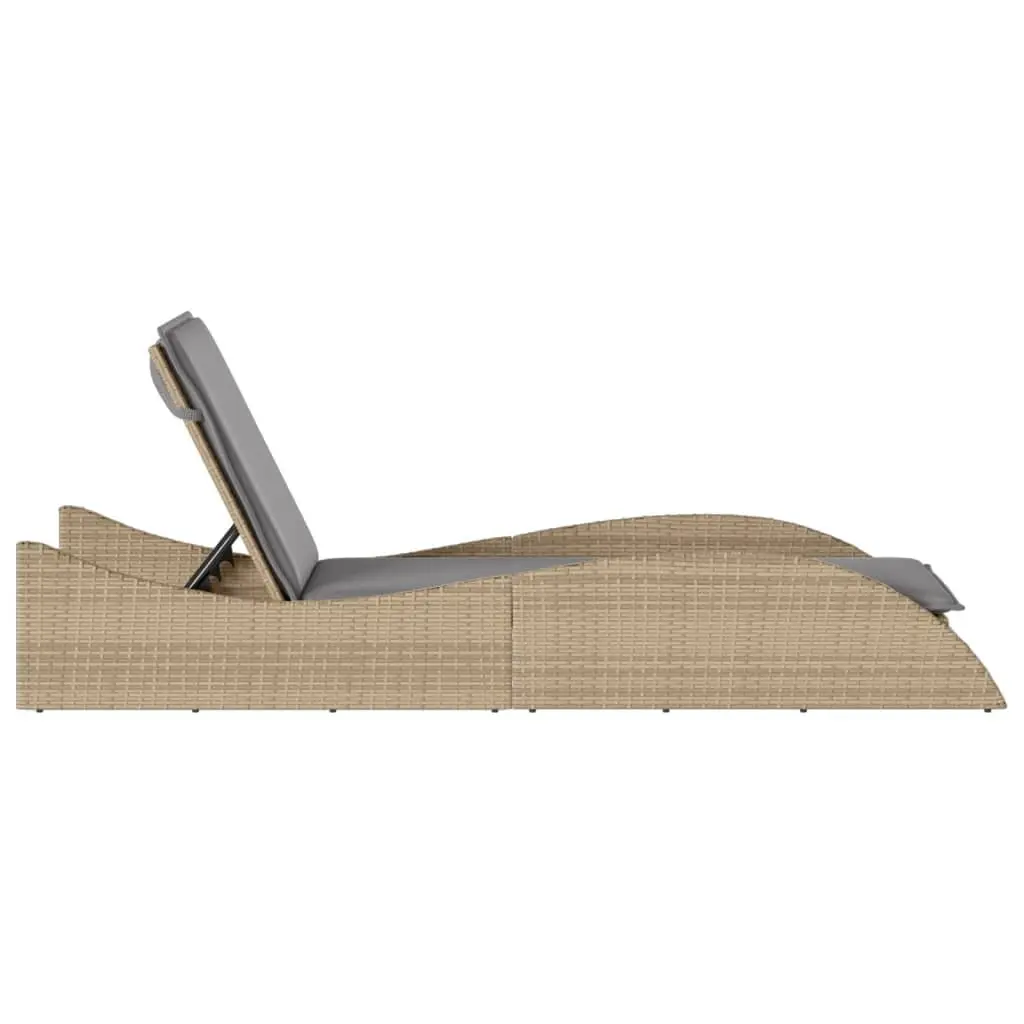 Sun Lounger with Cushion Beige Adjustable Backrest Outdoor Garden Furniture