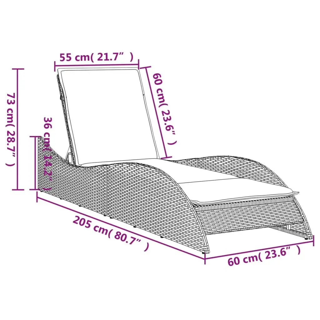 Sun Lounger with Cushion Beige Adjustable Backrest Outdoor Garden Furniture