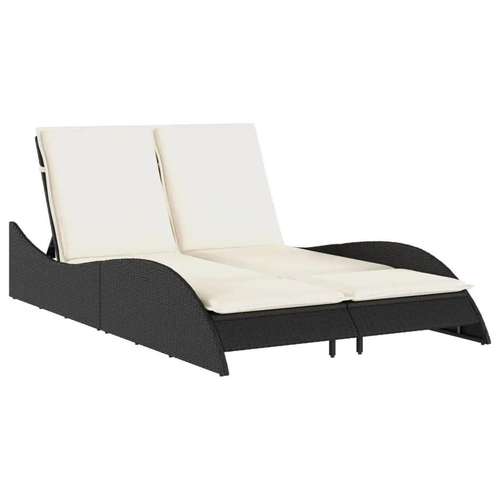 Adjustable Sun Lounger Outdoor Reclining Chair Black PE Rattan Frame with Cushions