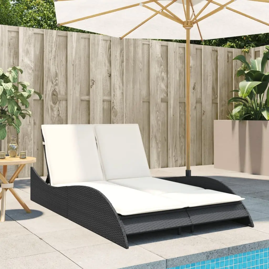 Adjustable Sun Lounger Outdoor Reclining Chair Black PE Rattan Frame with Cushions