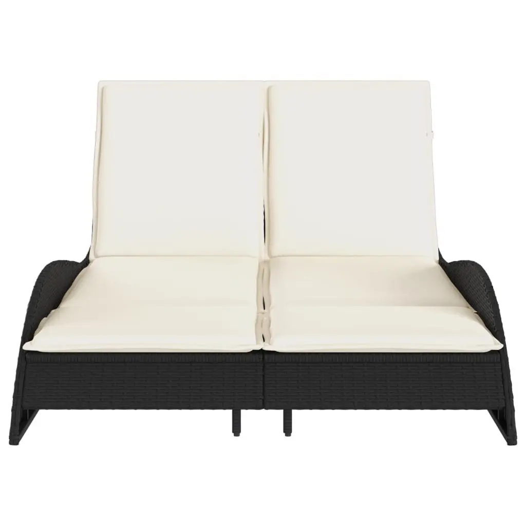 Adjustable Sun Lounger Outdoor Reclining Chair Black PE Rattan Frame with Cushions