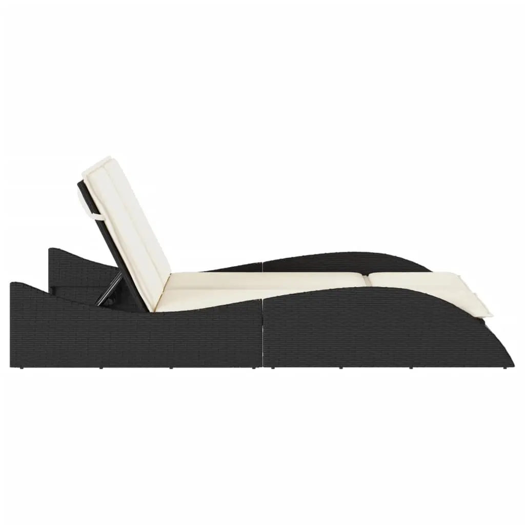 Adjustable Sun Lounger Outdoor Reclining Chair Black PE Rattan Frame with Cushions