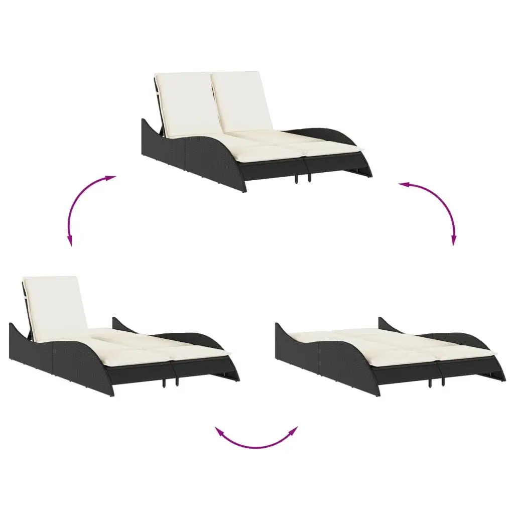 Adjustable Sun Lounger Outdoor Reclining Chair Black PE Rattan Frame with Cushions