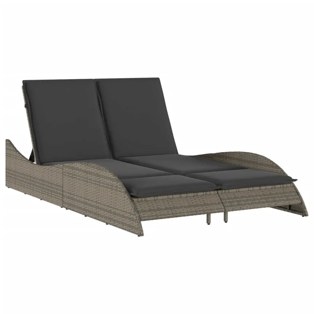 Sun Lounger with Cushions Grey Adjustable Backrest Outdoor Garden Furniture