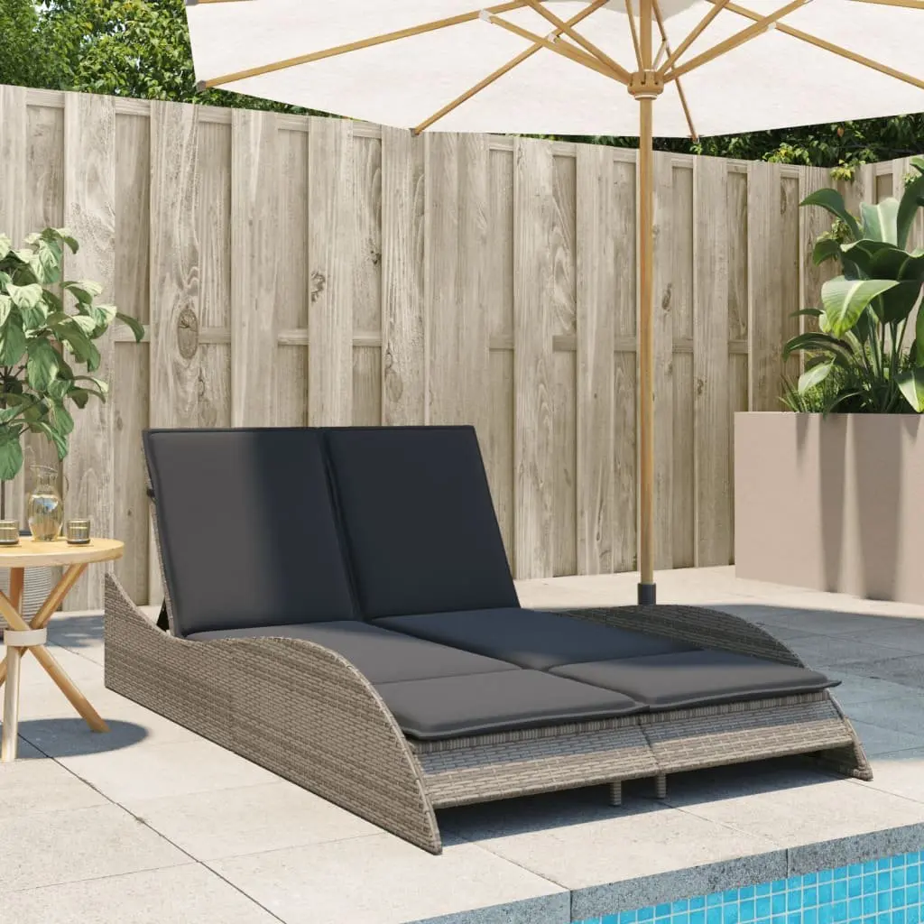Sun Lounger with Cushions Grey Adjustable Backrest Outdoor Garden Furniture