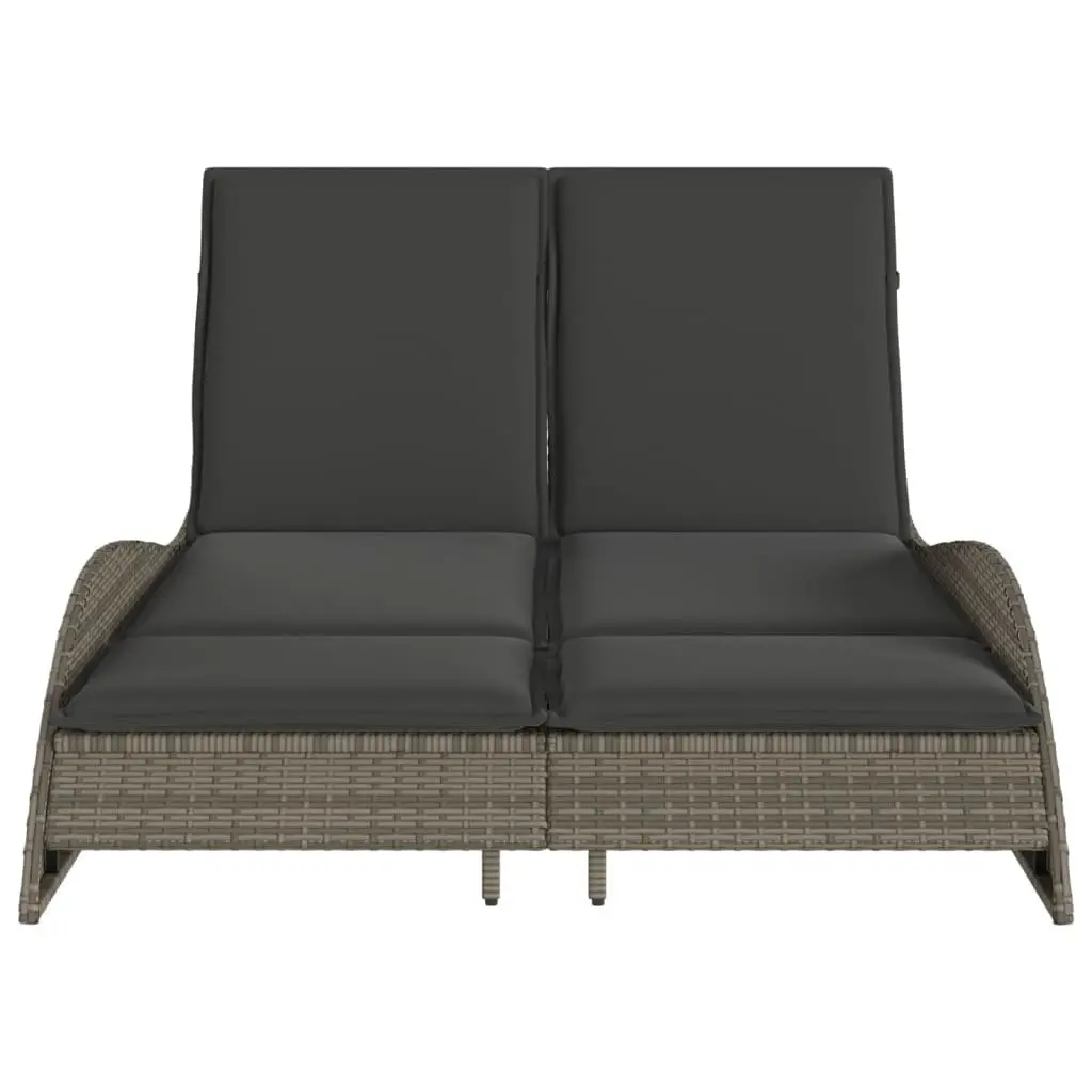Sun Lounger with Cushions Grey Adjustable Backrest Outdoor Garden Furniture