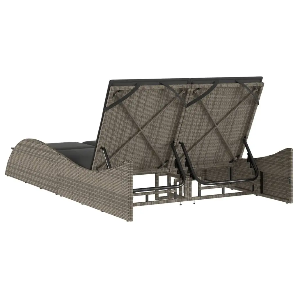 Sun Lounger with Cushions Grey Adjustable Backrest Outdoor Garden Furniture