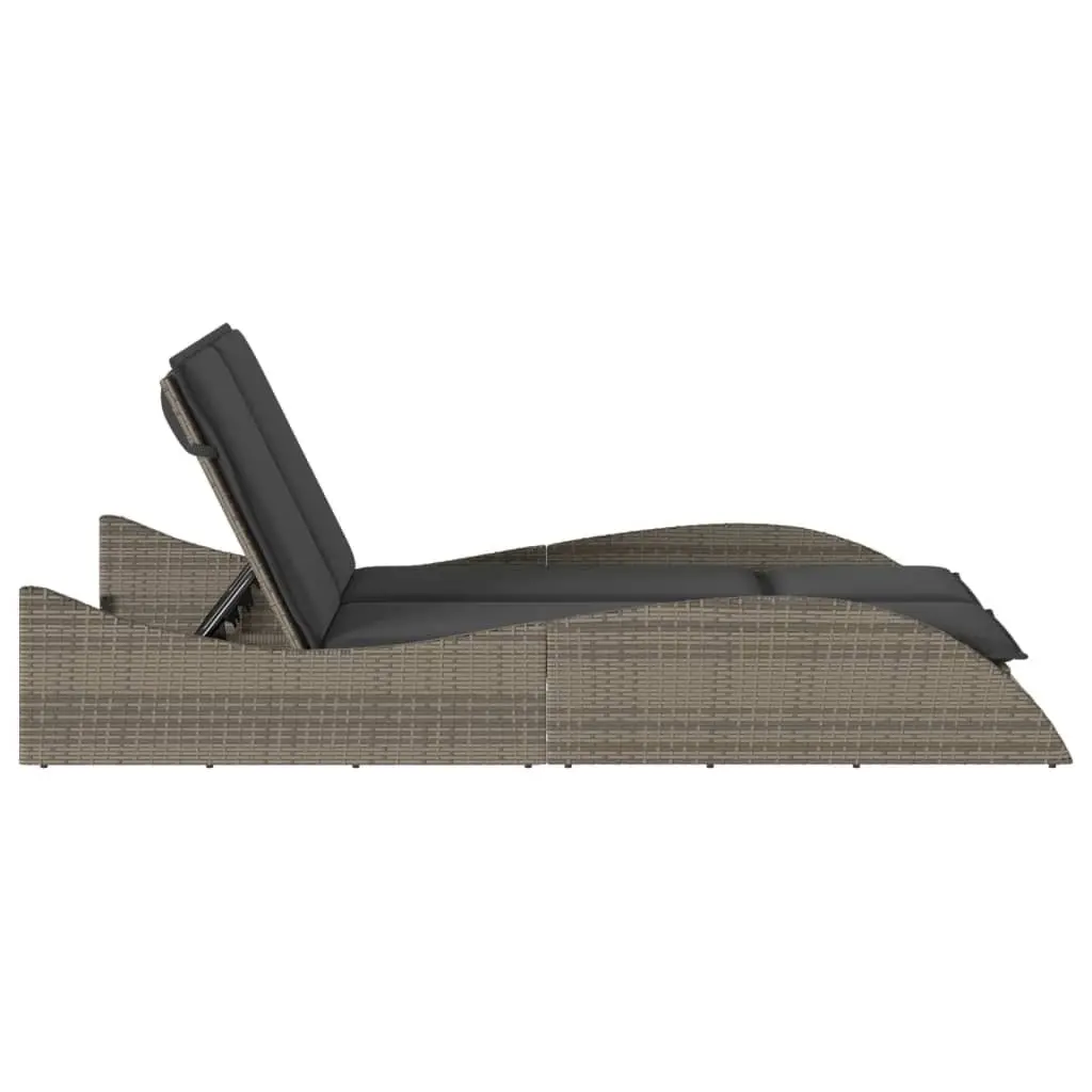 Sun Lounger with Cushions Grey Adjustable Backrest Outdoor Garden Furniture