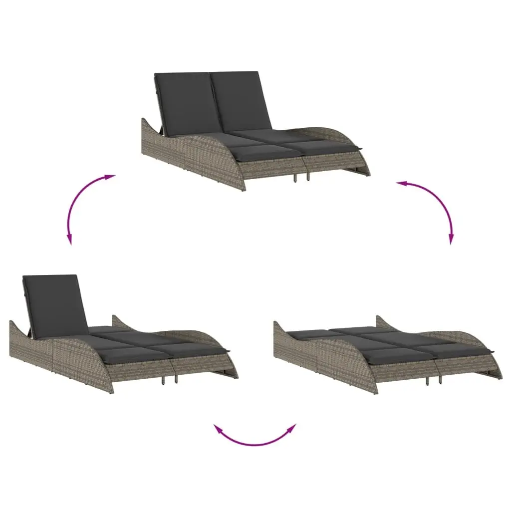 Sun Lounger with Cushions Grey Adjustable Backrest Outdoor Garden Furniture