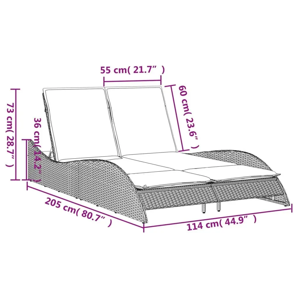 Sun Lounger with Cushions Grey Adjustable Backrest Outdoor Garden Furniture
