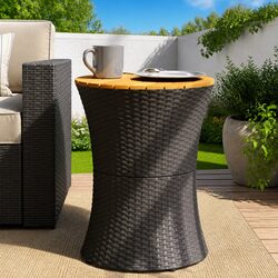 Ideal Drum-Shaped Black Side Table for Your Patio or Garden