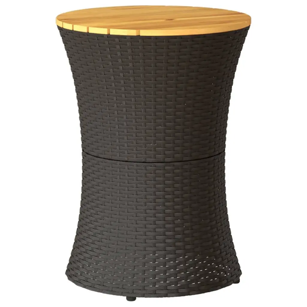 Garden Side Table Drum Shape Black Poly Rattan Acacia Wood Outdoor Furniture