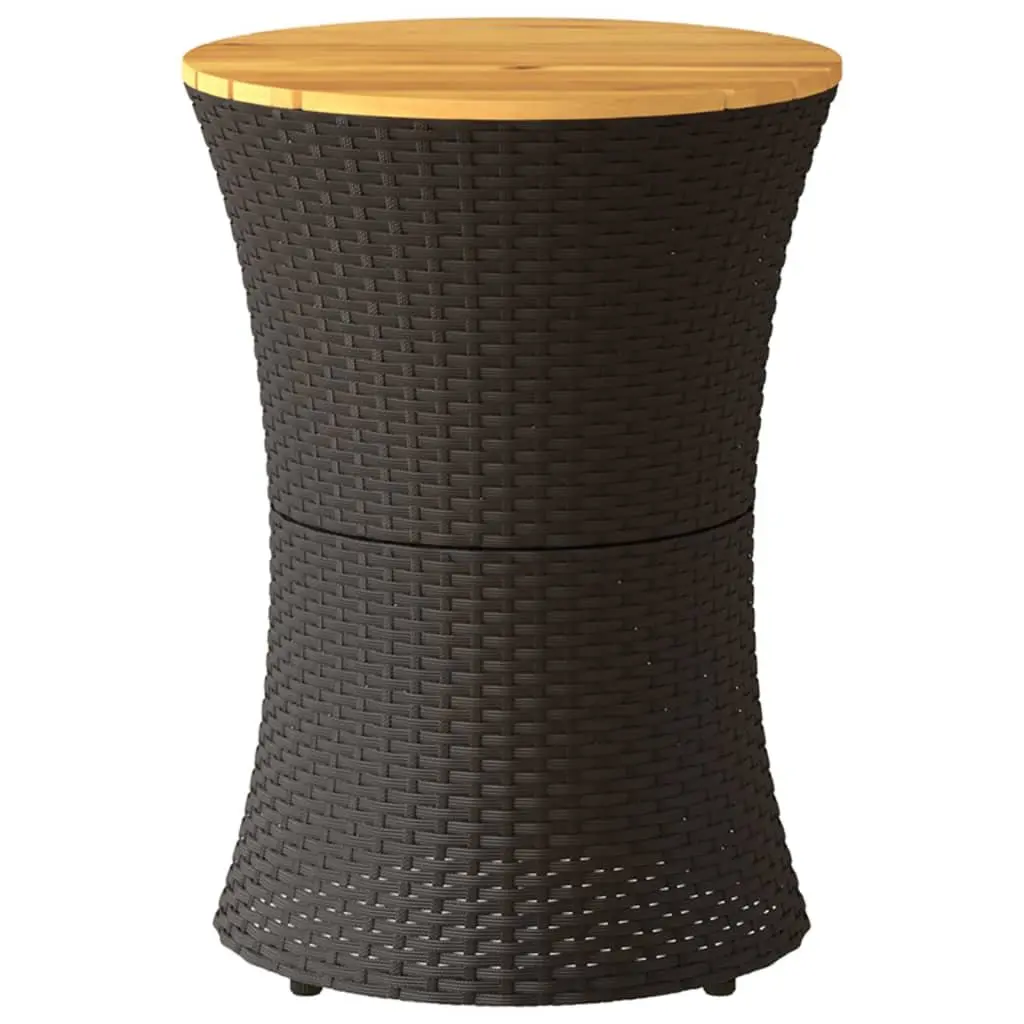 Garden Side Table Drum Shape Black Poly Rattan Acacia Wood Outdoor Furniture
