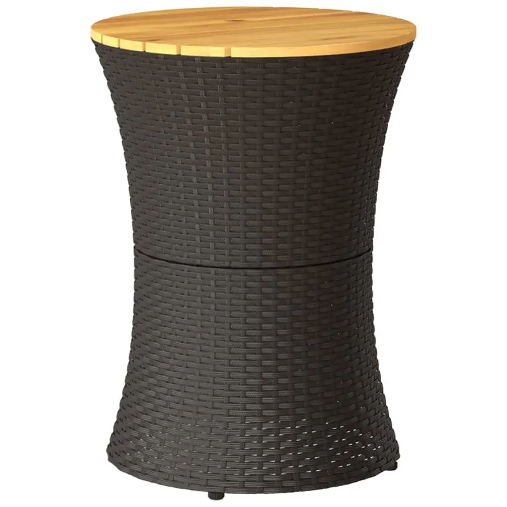 Garden Side Table Drum Shape Black Poly Rattan Acacia Wood Outdoor Furniture