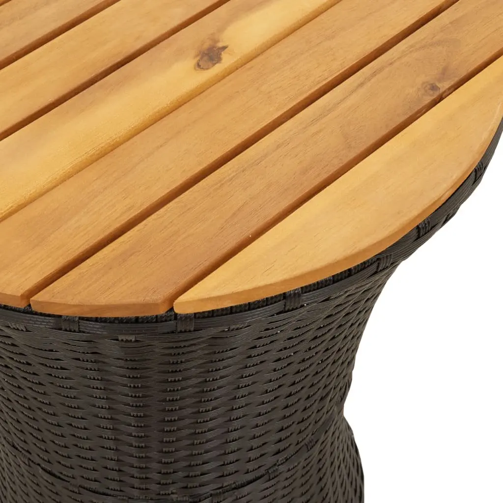 Garden Side Table Drum Shape Black Poly Rattan Acacia Wood Outdoor Furniture