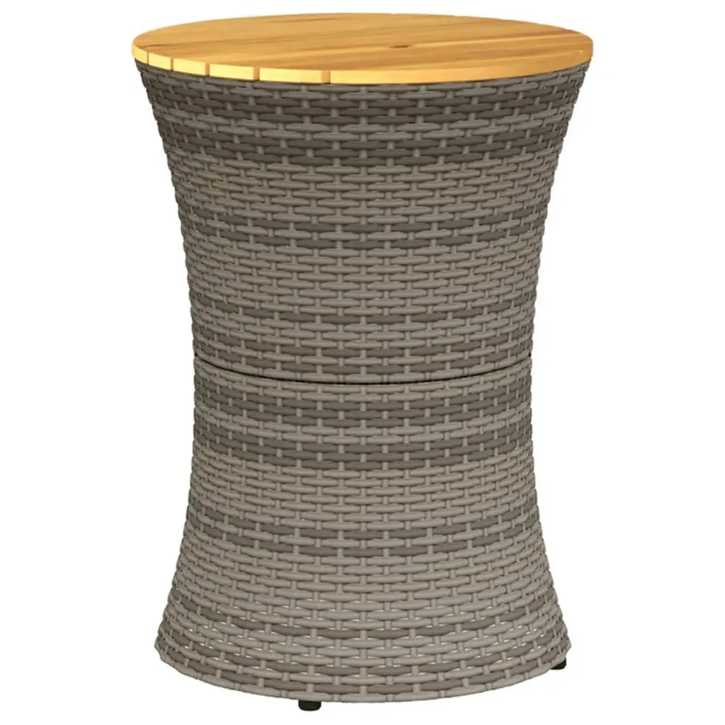 Drum Shape Garden Side Table Grey Acacia Wood Top Weather Resistant Rattan Frame Outdoor Furniture