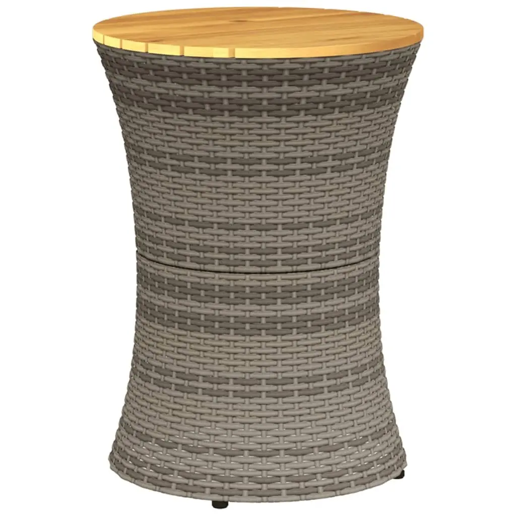 Drum Shape Garden Side Table Grey Acacia Wood Top Weather Resistant Rattan Frame Outdoor Furniture