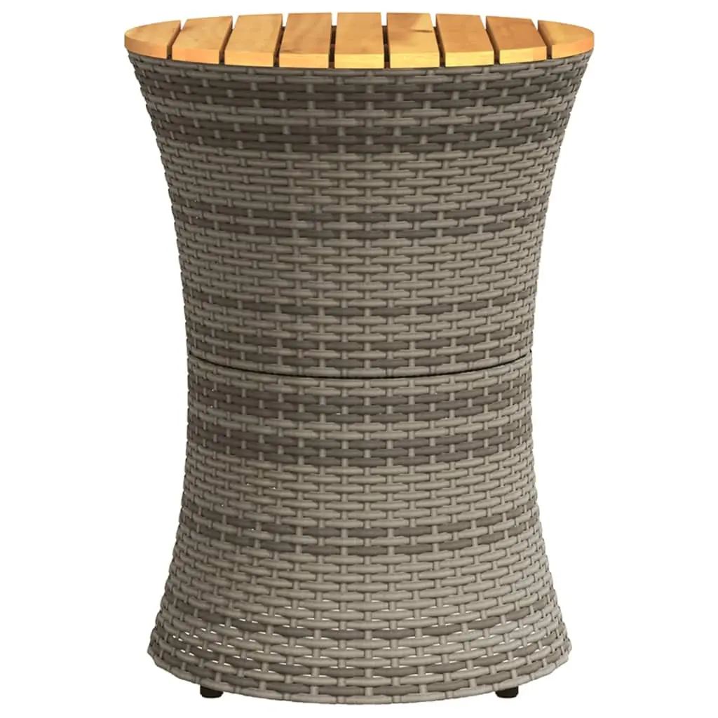 Drum Shape Garden Side Table Grey Acacia Wood Top Weather Resistant Rattan Frame Outdoor Furniture