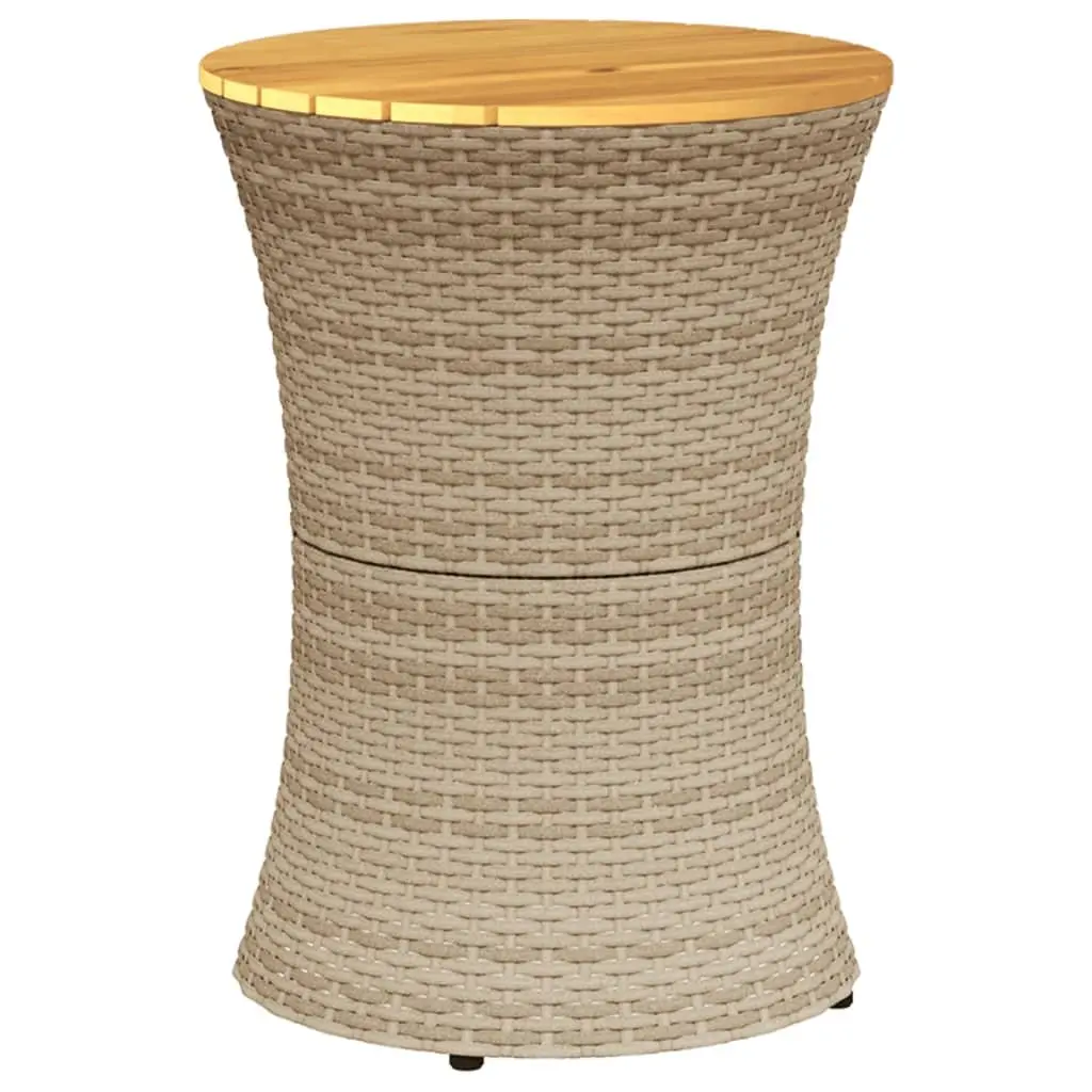 Garden Side Table Drum Shape PE Rattan Acacia Wood Beige