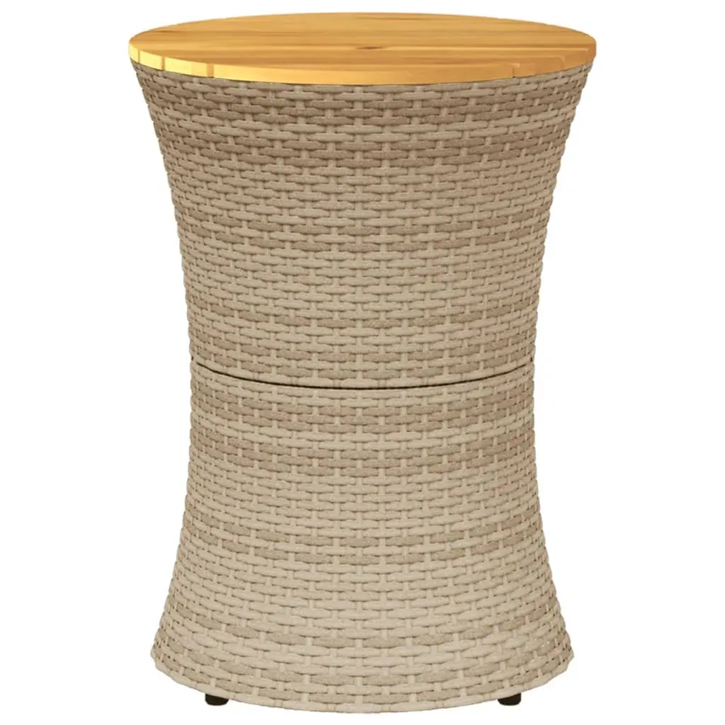 Garden Side Table Drum Shape PE Rattan Acacia Wood Beige