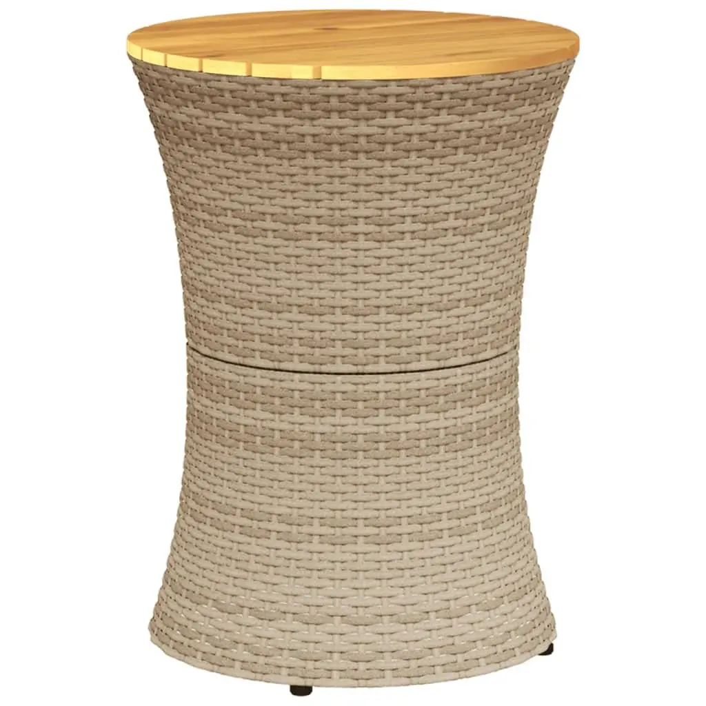 Garden Side Table Drum Shape PE Rattan Acacia Wood Beige