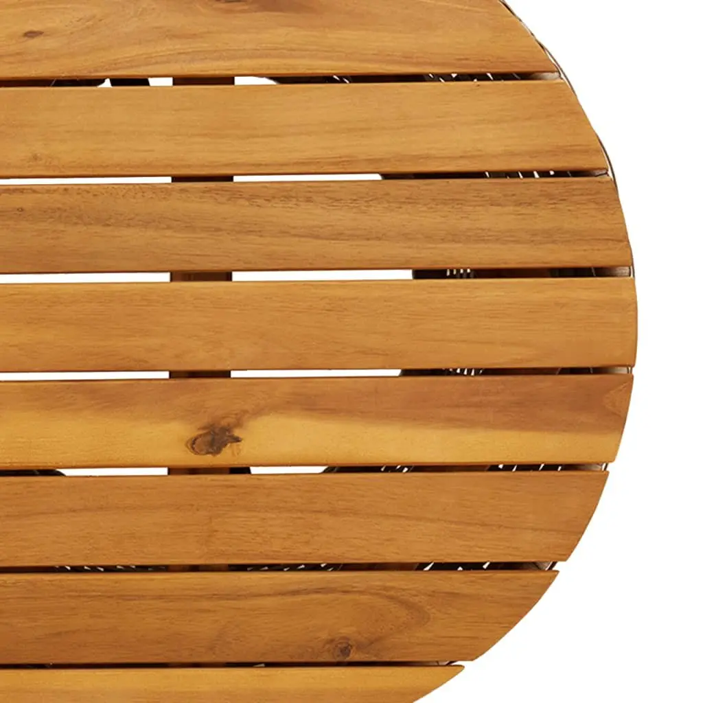 Garden Side Table Drum Shape PE Rattan Acacia Wood Beige