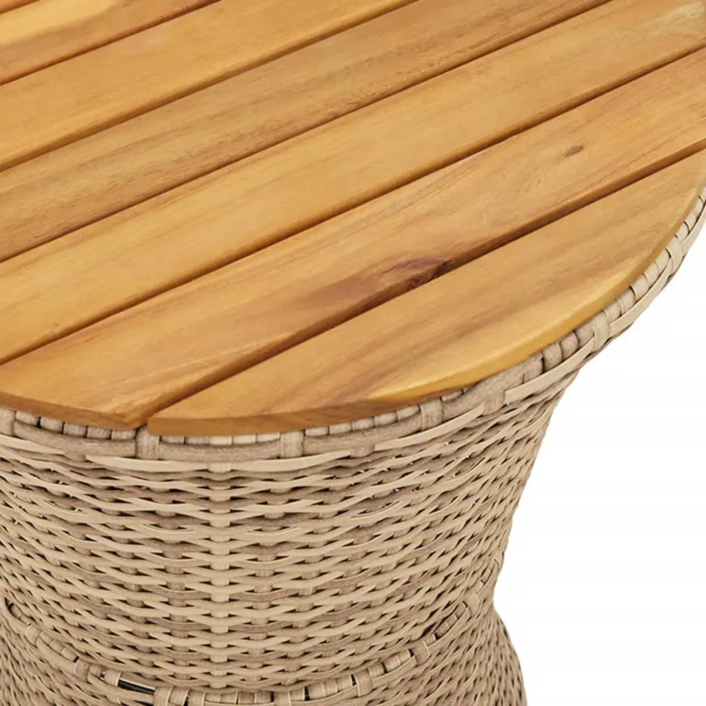 Garden Side Table Drum Shape PE Rattan Acacia Wood Beige