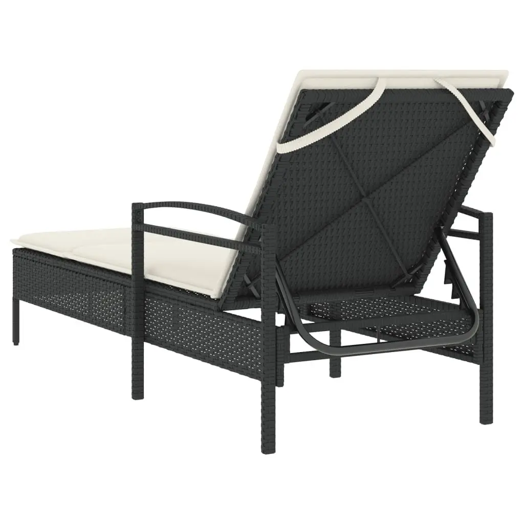 Sun Lounger Black Outdoor Reclining Chair with Cushion Garden Patio Furniture