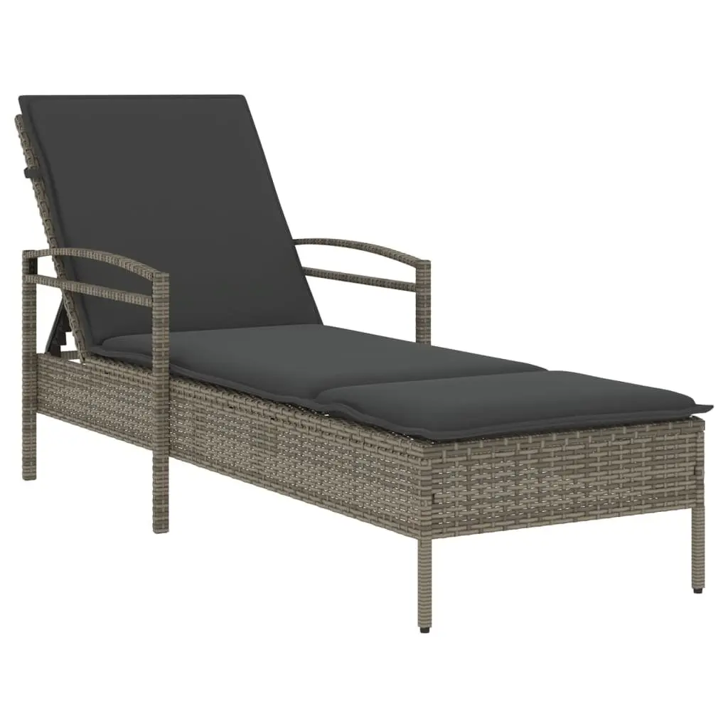 Sun Lounger PE Rattan Adjustable Backrest Grey Outdoor Furniture
