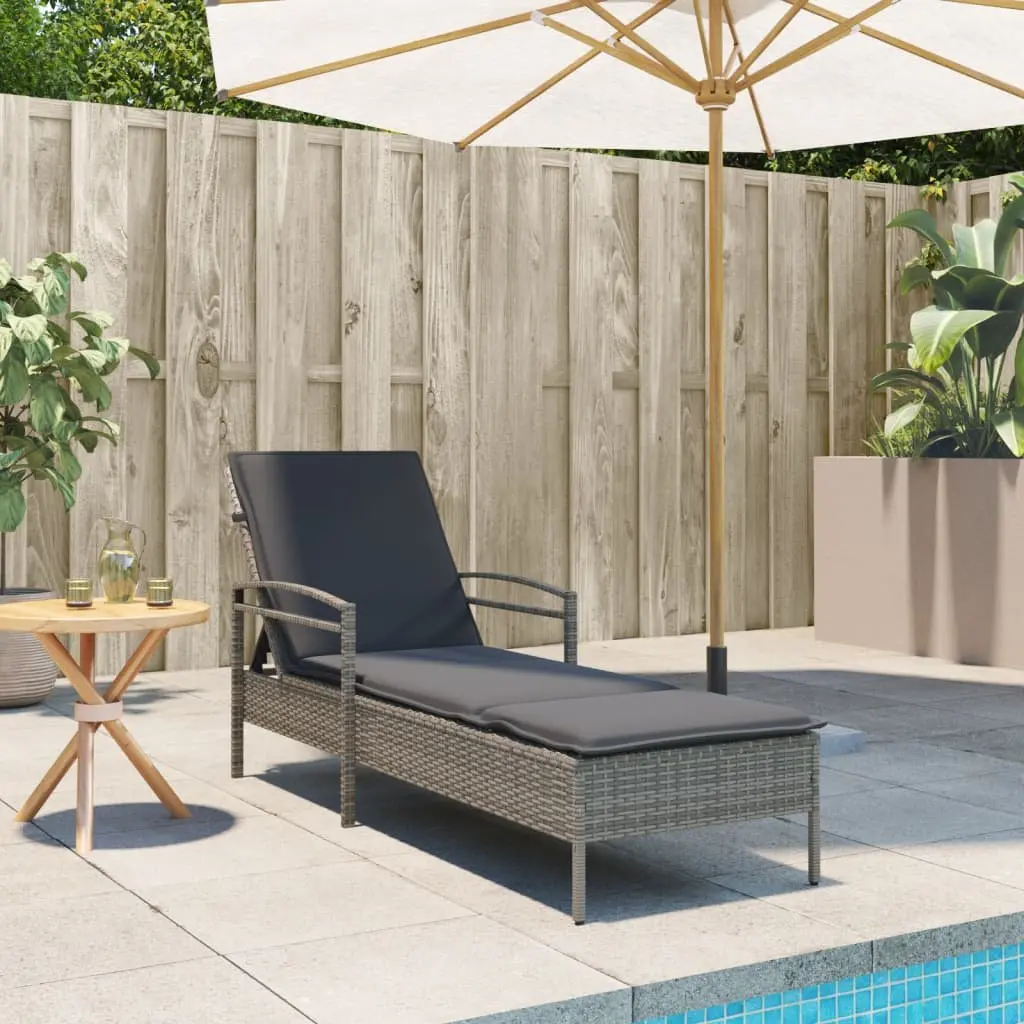 Sun Lounger PE Rattan Adjustable Backrest Grey Outdoor Furniture