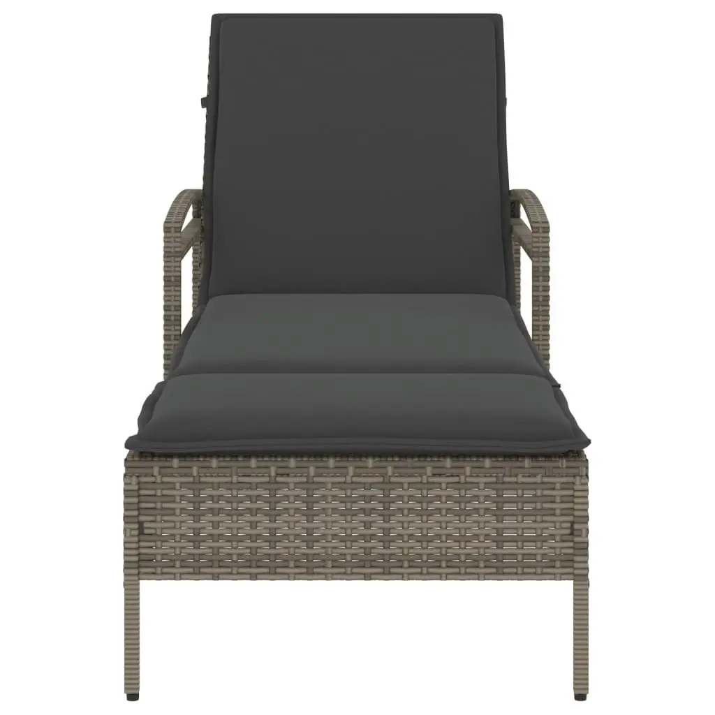 Sun Lounger PE Rattan Adjustable Backrest Grey Outdoor Furniture