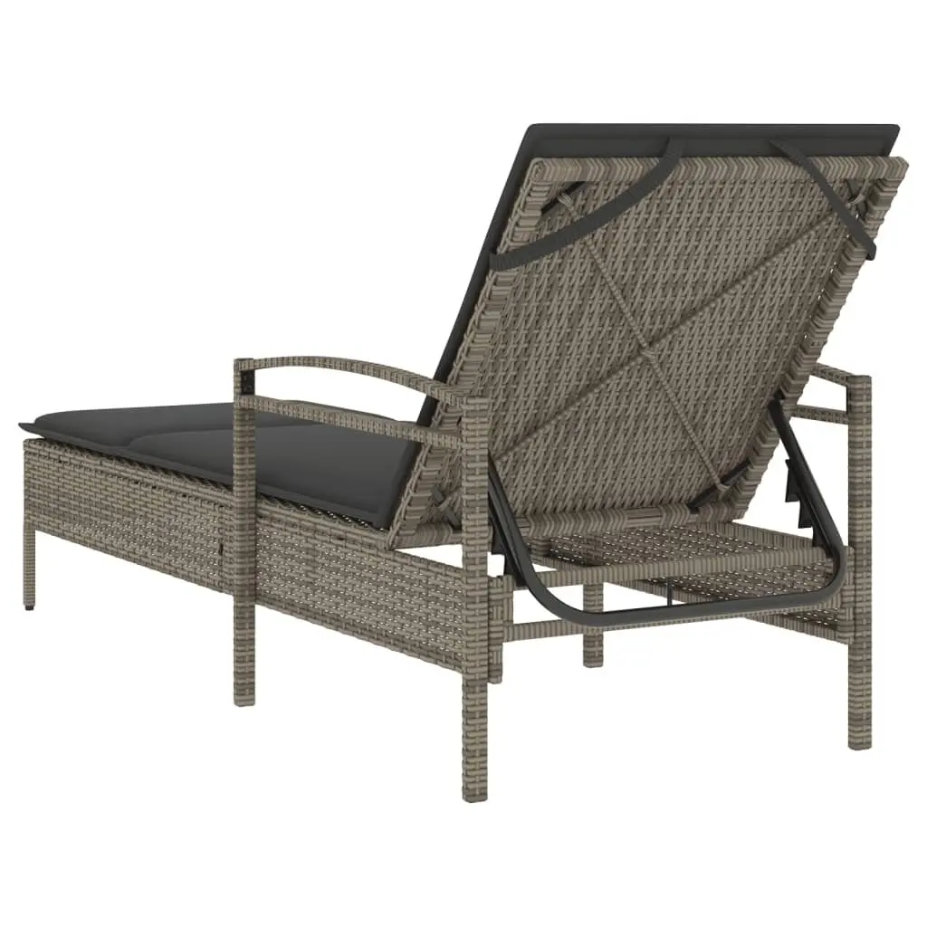 Sun Lounger PE Rattan Adjustable Backrest Grey Outdoor Furniture