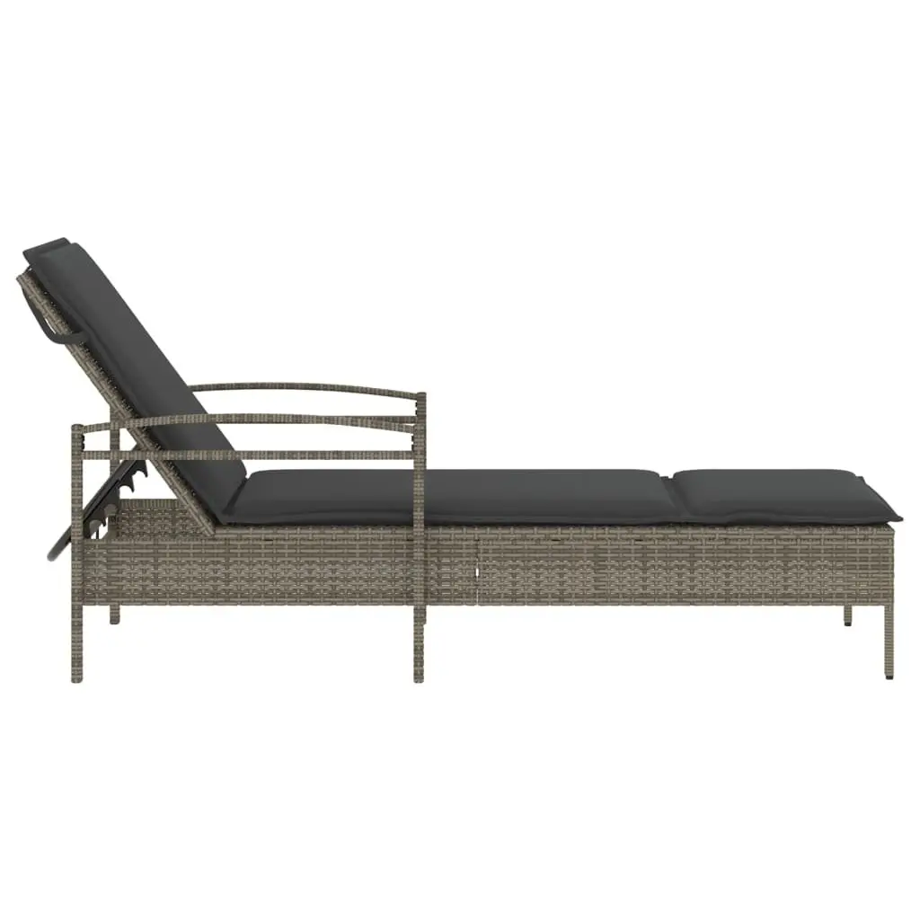 Sun Lounger PE Rattan Adjustable Backrest Grey Outdoor Furniture