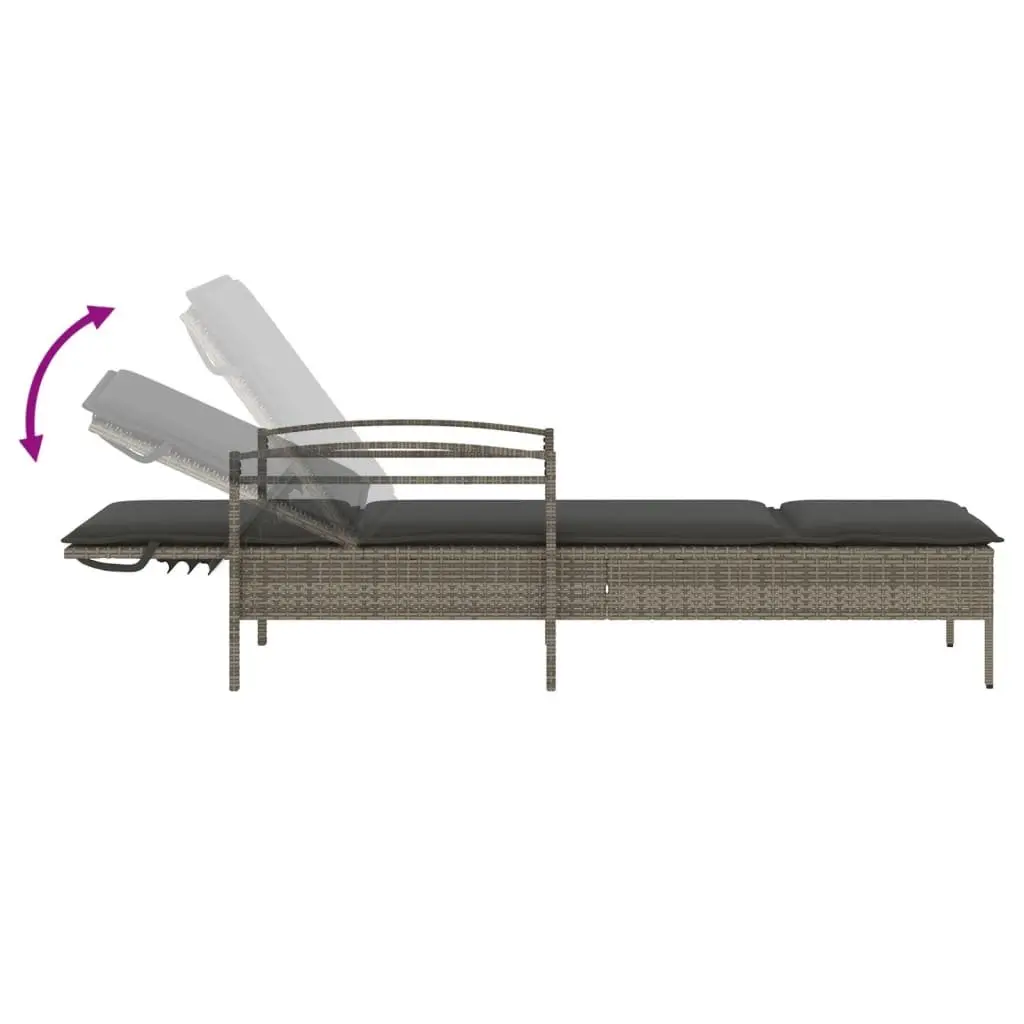 Sun Lounger PE Rattan Adjustable Backrest Grey Outdoor Furniture