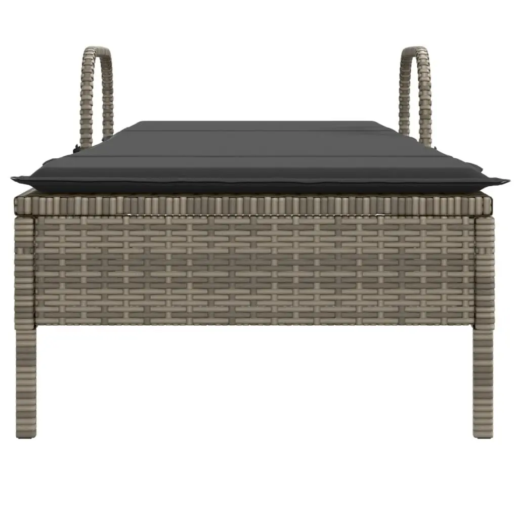 Sun Lounger PE Rattan Adjustable Backrest Grey Outdoor Reclining Lounger with Wheels