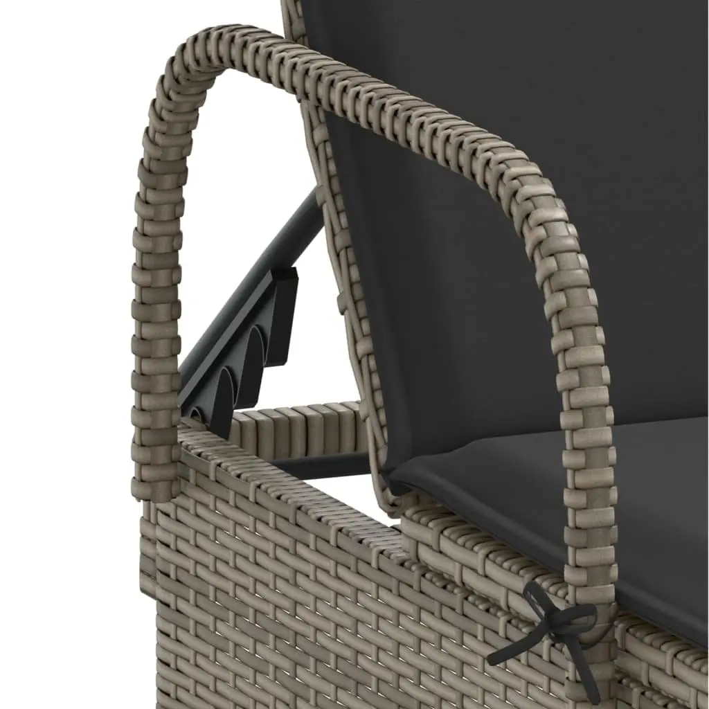 Sun Lounger PE Rattan Adjustable Backrest Grey Outdoor Reclining Lounger with Wheels