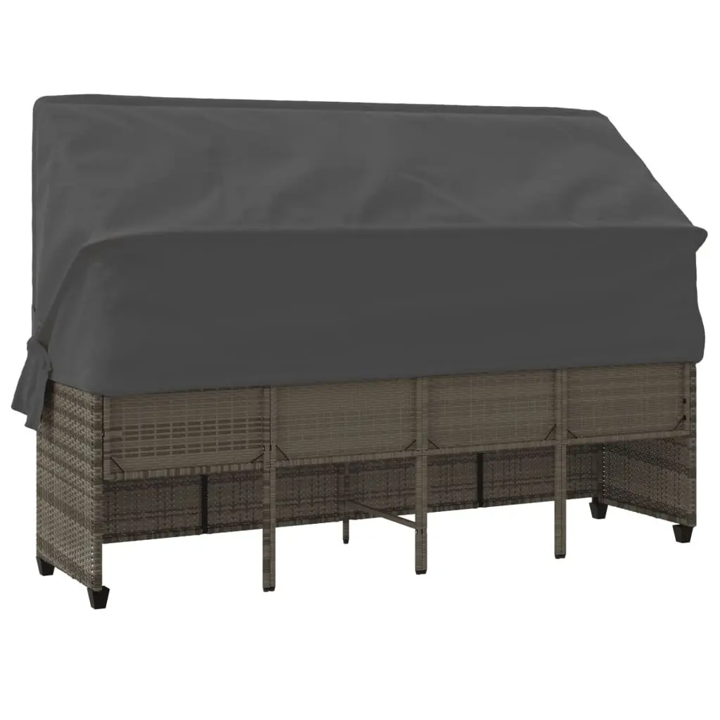 Sun Lounger Poly Rattan Grey with Retractable Canopy and Cushions