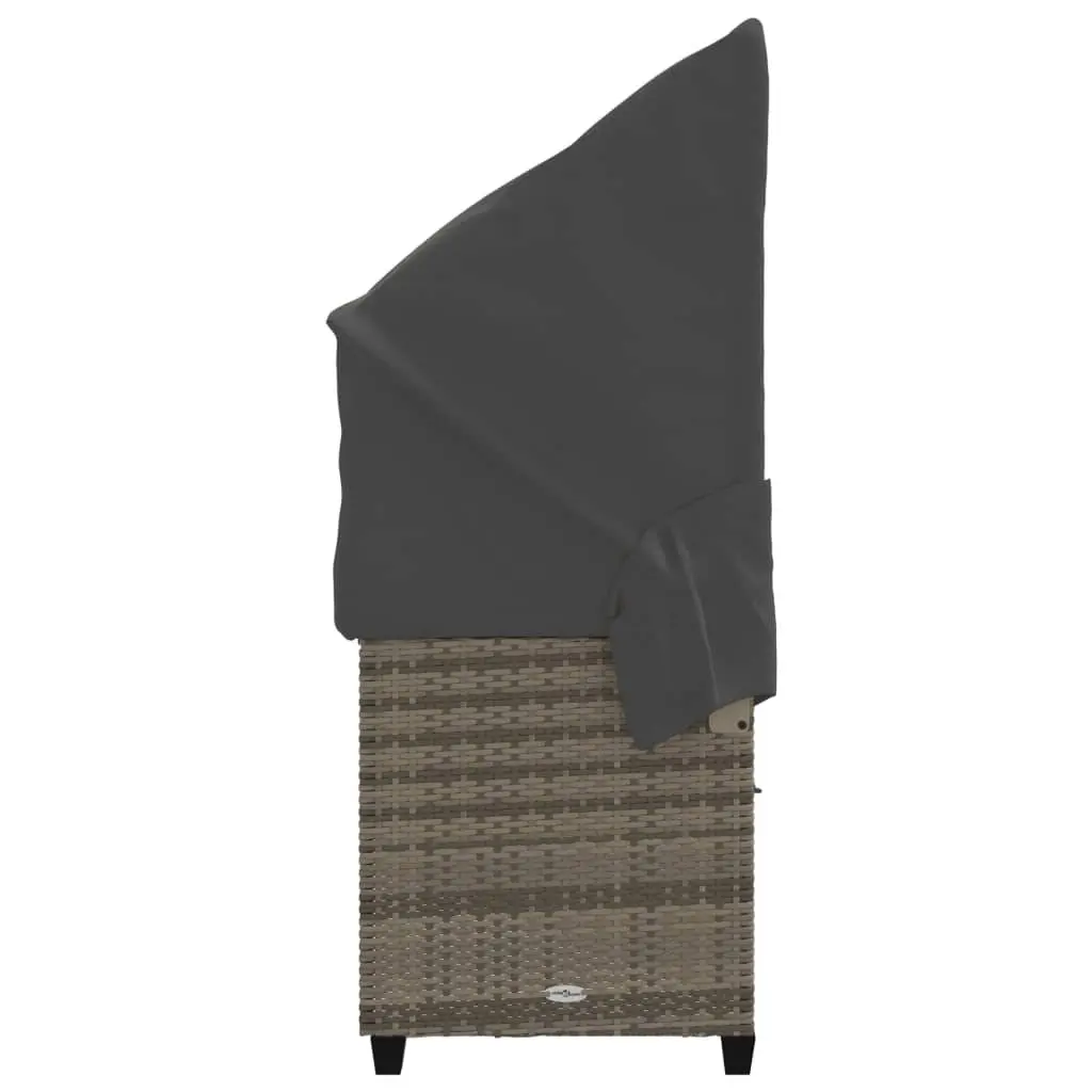 Sun Lounger Poly Rattan Grey with Retractable Canopy and Cushions