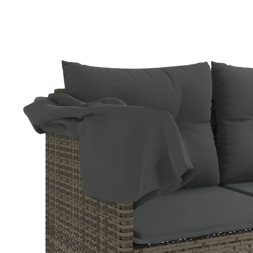 Sun Lounger Poly Rattan Grey with Retractable Canopy and Cushions